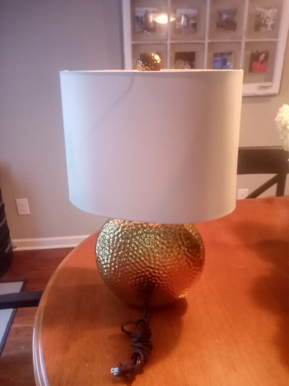 Hammered Gold Globe Table Lamp with White Drum Shade